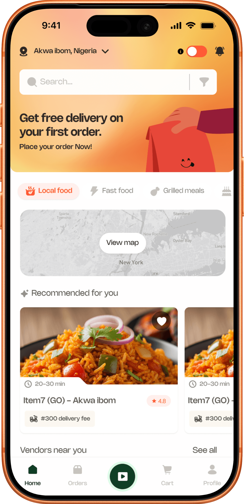 The Rhoblo customer app showing a food menu